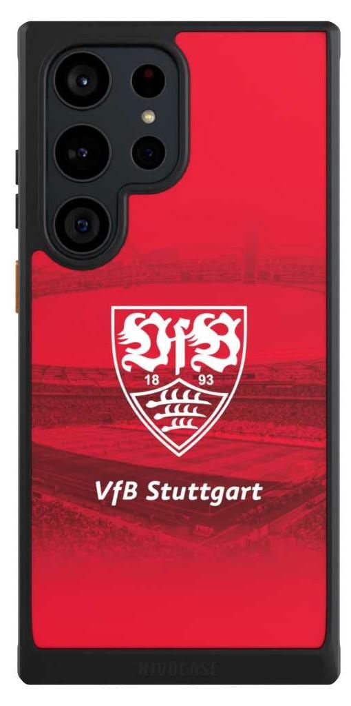 NIVOCASE Hülle für Samsung Galaxy S23 Ultra Handyhülle NIVOcore Case Schwarz Offizielles Lizenzprodukt Stadion VfB Stuttgart