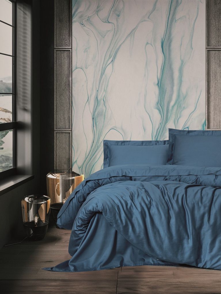 L'Essentiel Linge de Maison, Elegant - Blue, Satin-Einzelbettbezug-Set, Blau, 100 % Baumwollsatin, 160 x 220 cm