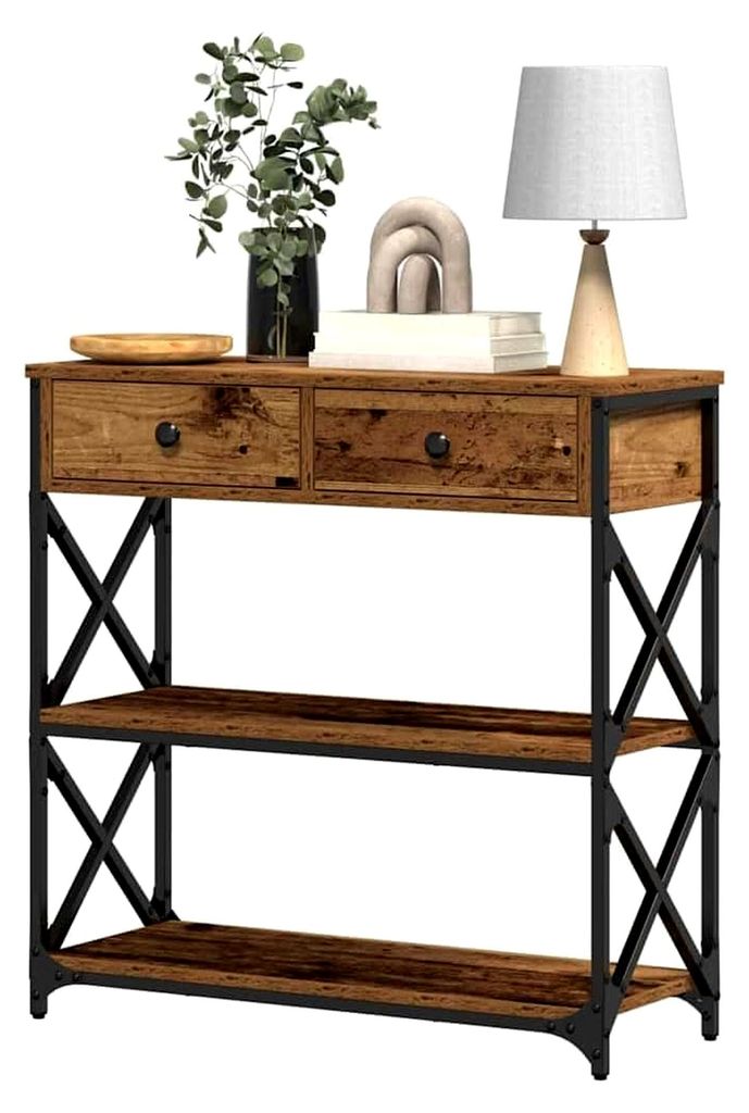Konsolentisch Altholz 75 x 28 x 75 cm Schichtholz und Metall, Wohnzimmer, rechteckiger Konsolentisch, rustikaler Stil, robuster Akzent für die Dek...