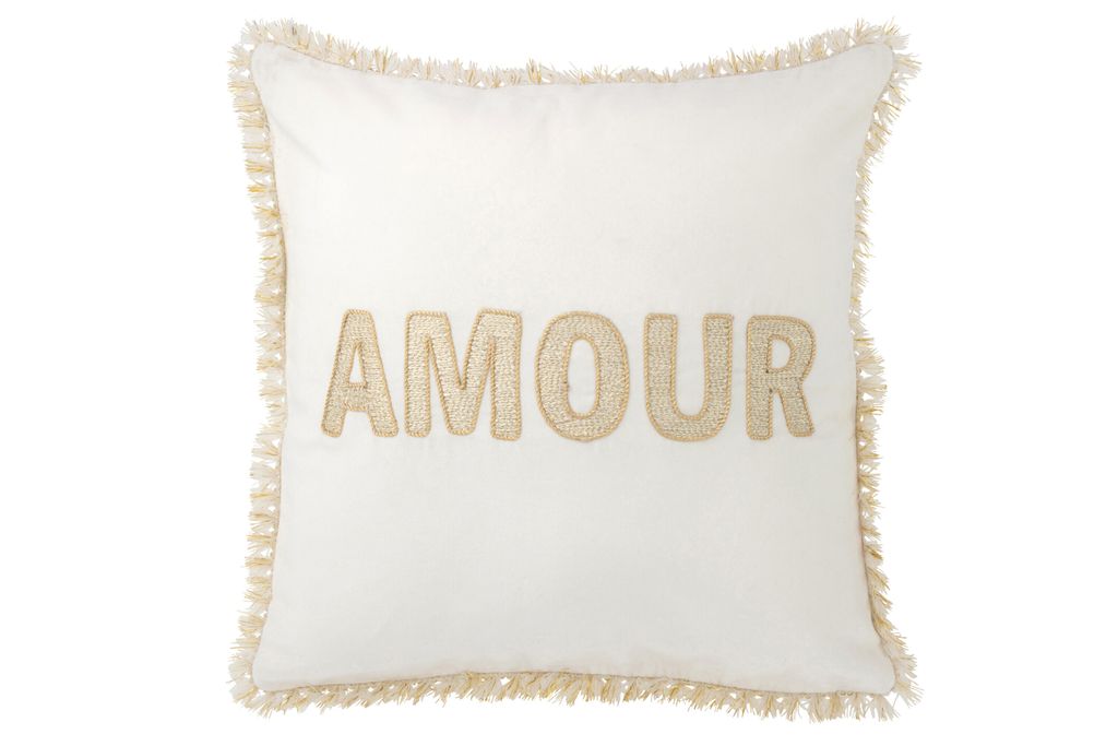 J-Line - Kissen Amour Textil Weiß/Gold - 45x45x3,75cm