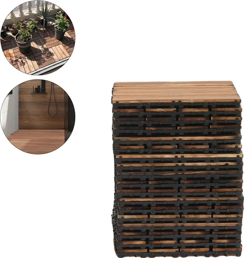 Dalles de sol en bois pin camphrier, solution sol abîmé sans travaux