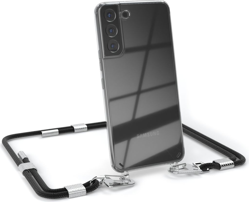EAZY CASE Handykette für Samsung Galaxy S22 Plus 5G, Transparente Silikonhülle mit Band, Clear Case, abnehmbar in Schwarz