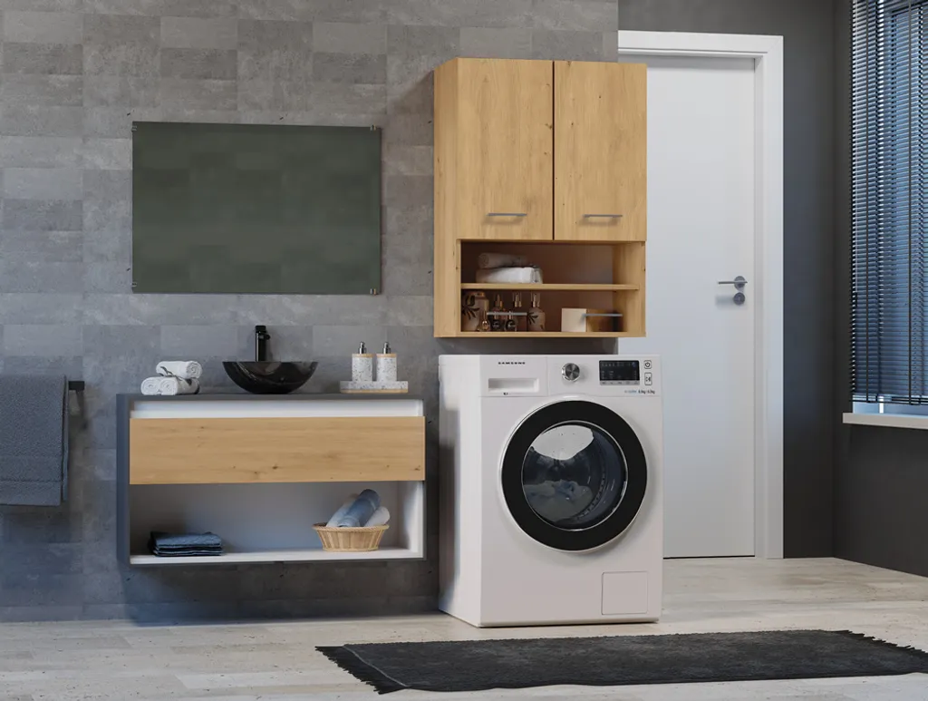 Armoire de salle de bain supérieure MARGO chêne artisan avec étagères - 7