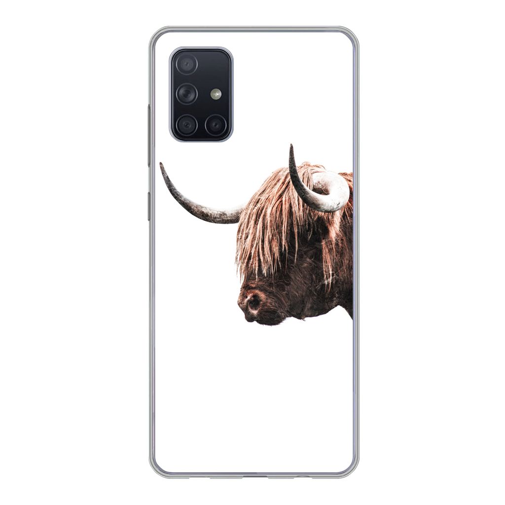 MuchoWow Handyhülle Schutzhülle Hülle für Samsung Galaxy A51 5G Schottischer Highlander - Hoorn - Porträt Silikon Softcase Handy Hülle - Ab...