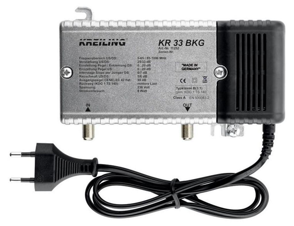 KREI BK-Verstärker 33dB KR 33 BKG Hinweg:25dB Rückweg:0-65MHz Pegelsteller