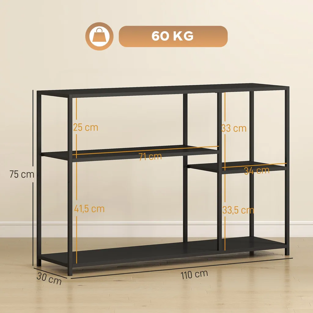 Console de rangement 4 niveaux cadre acier noir 110x30x75cm robuste