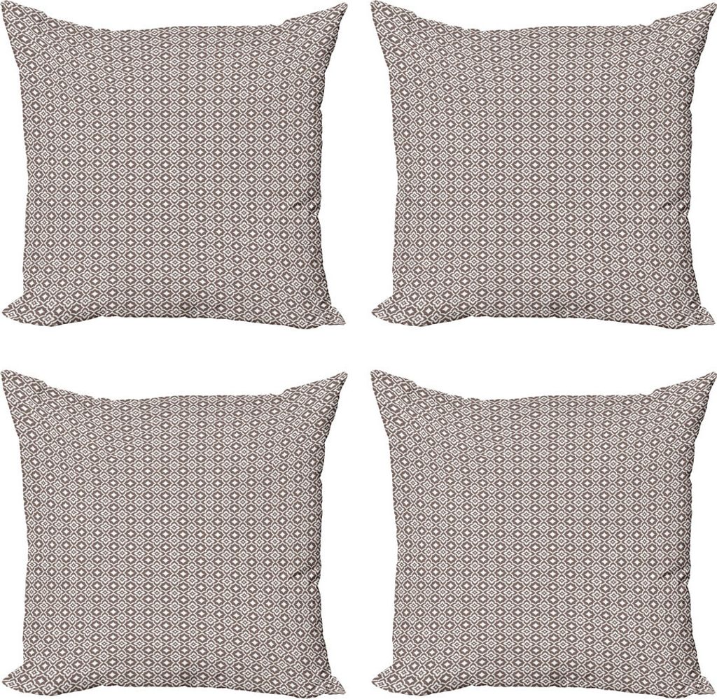 ABAKUHAUS Jahrgang Kissenbezug Set (4 Stück), Oriental Floral Design, Moderner Doppelseitiger Digitaldruck, 50 cm x 50 cm, Taupe und Weiß