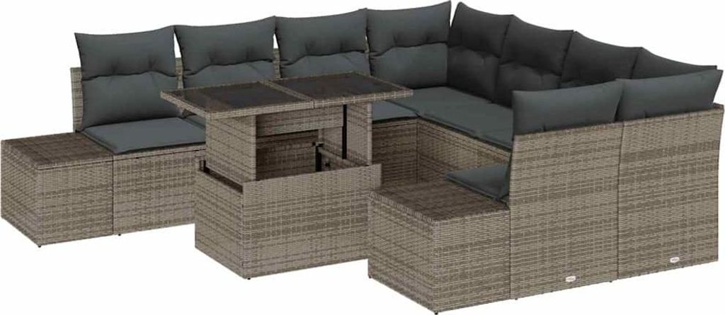 vidaXL Gartensofa-set mit Kissen 9 pcs Grau Poly-Rattan