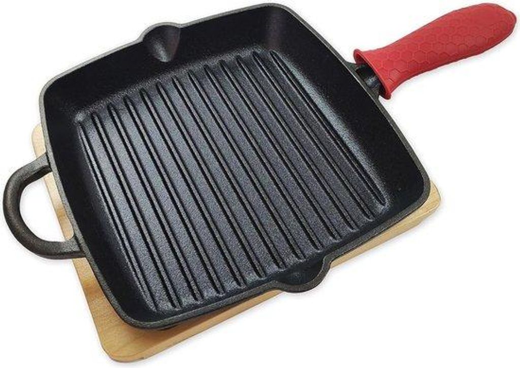 Gietijzeren Grillpan Ø 31 cm mit Unterstützung & Handgriffabdeckung