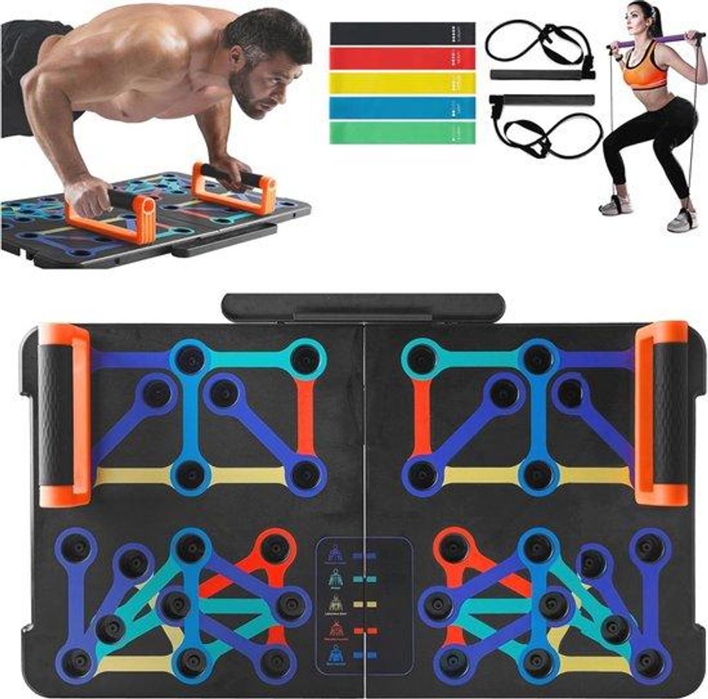 Tragbares Push-Up Board mit Widerstands- und Gummibändern für Krafttraining