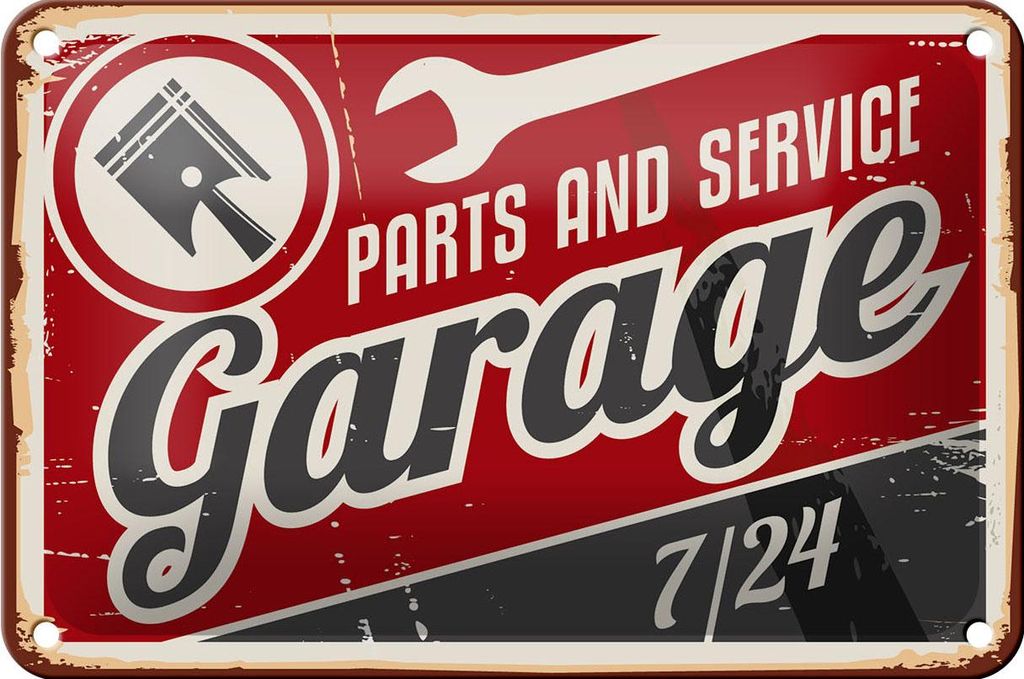 Blechschild Retro 18x12cm Garage parts service Auto Teile