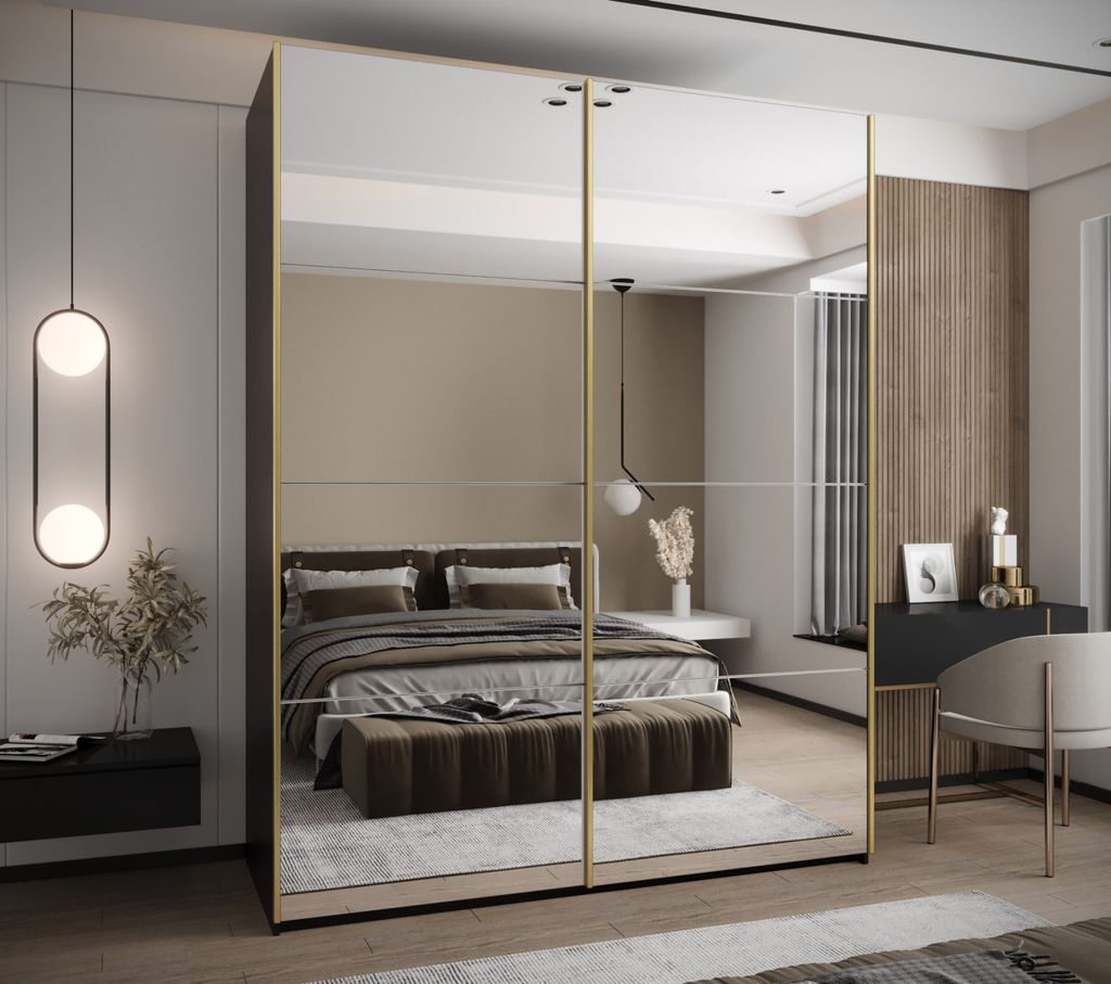 Zweitüriger Kleiderschrank SAMARA 2 – 190 cm, schwarz/weiß/gold