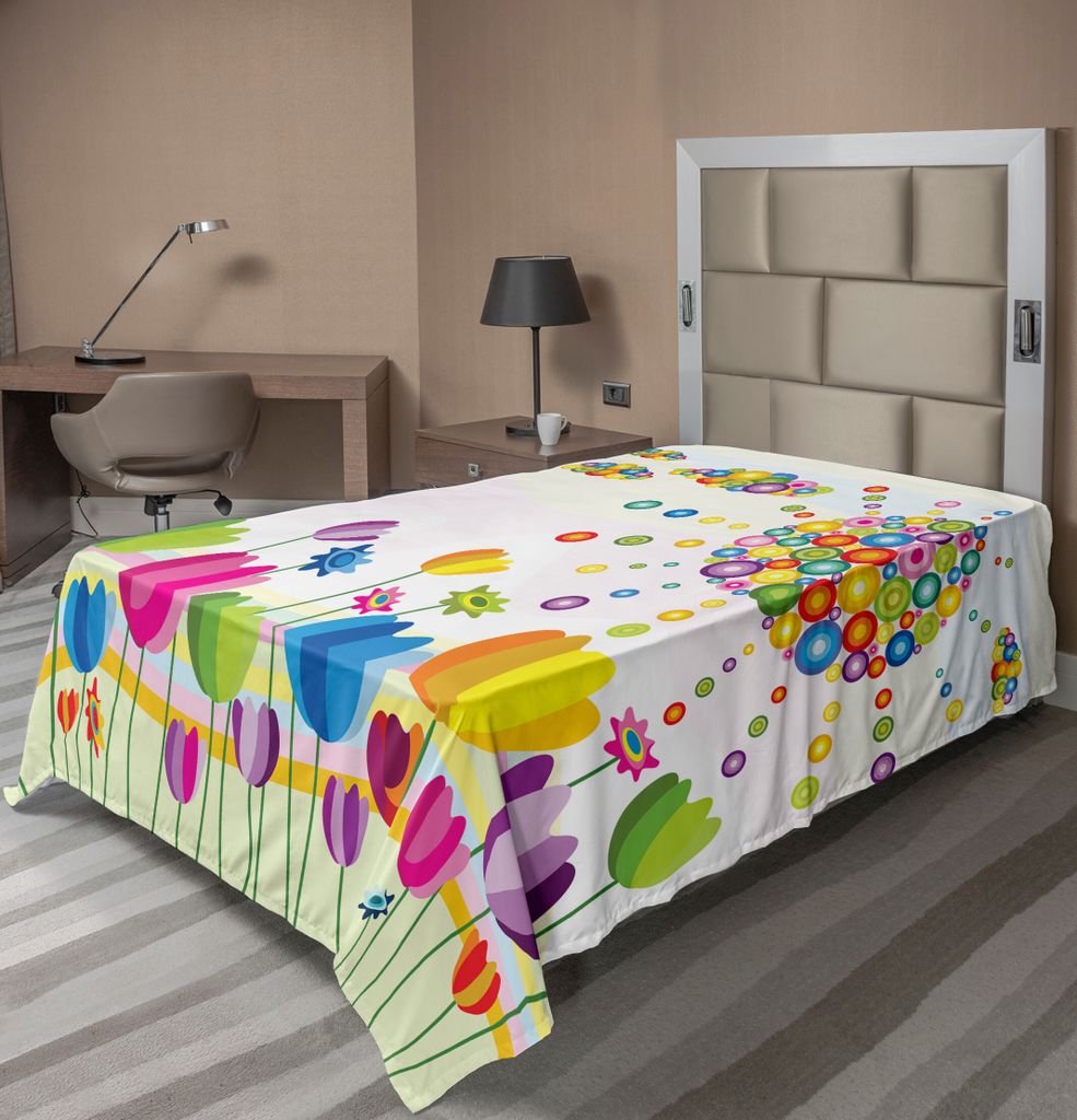 ABAKUHAUS Abstrakt Bettlaken, Abstrakte Illustration Von Blumen Sun Und Wolken Sommerzeit Park Sunny Day Joyful, weiches bequemes oberes Bettlaken ...