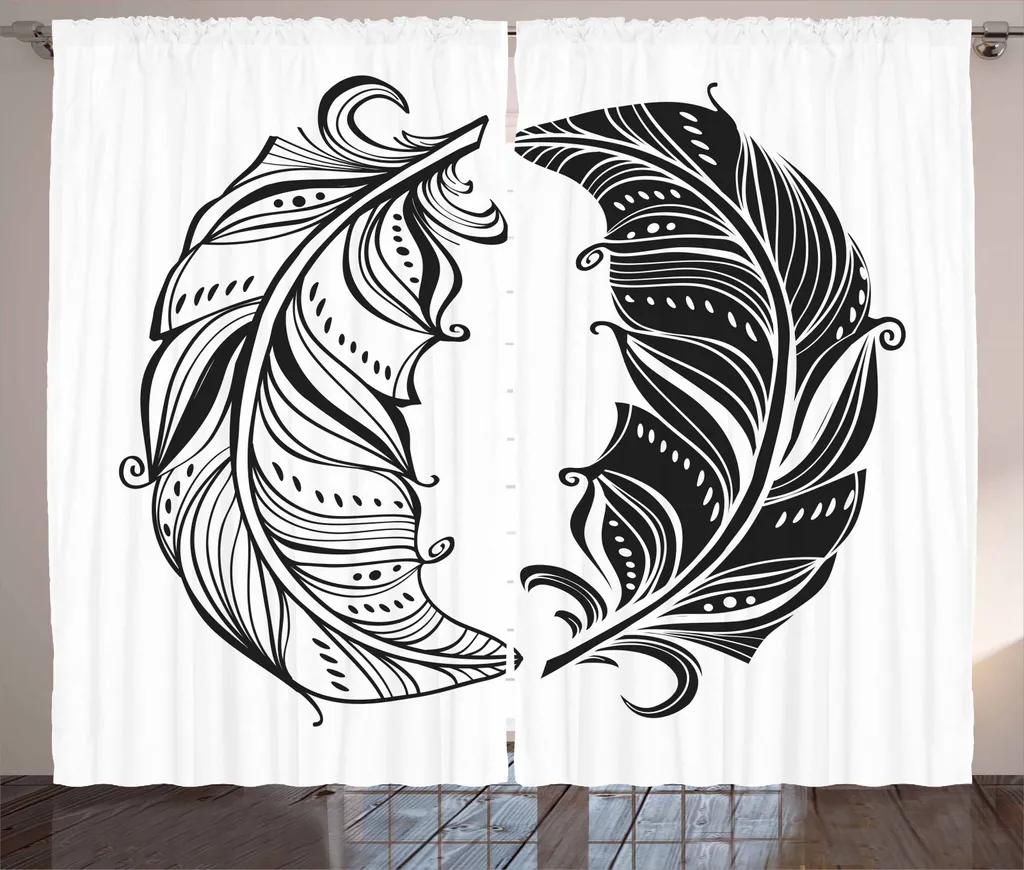 Tende Camera da Letto Boho Piume 280x245 | ABAKUHAUS Bianco Nero