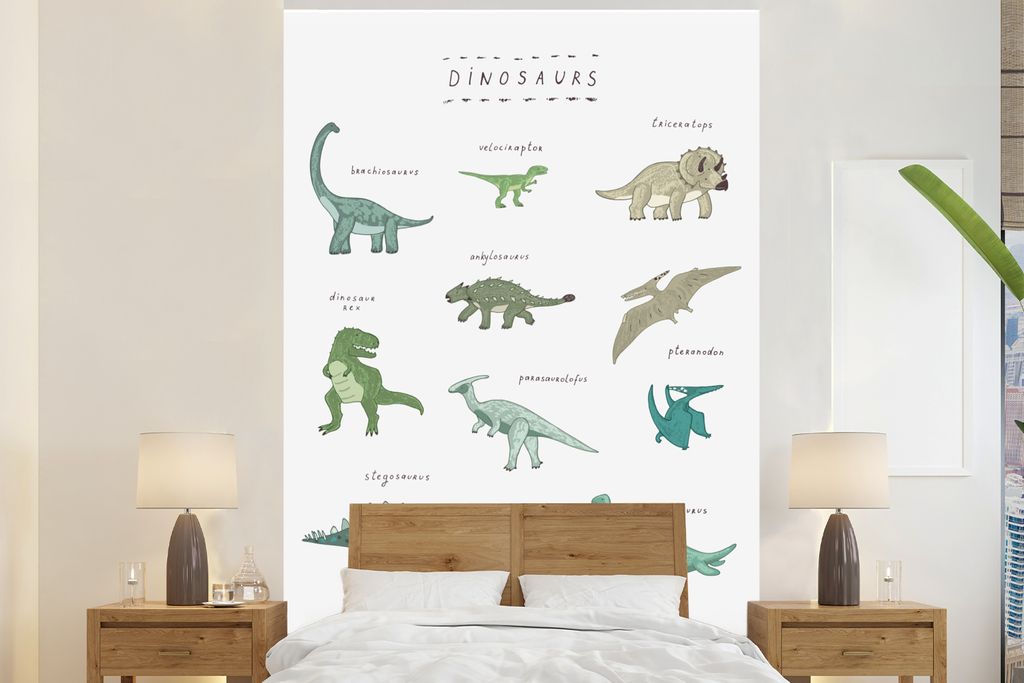 MuchoWow Fototapete für Wohnzimmer oder Schlafzimmer Wandtapete Vinyl Motivtapete Kinderzimmer - Farben - Dinosaurier - Junge - Mädchen - Kind ...
