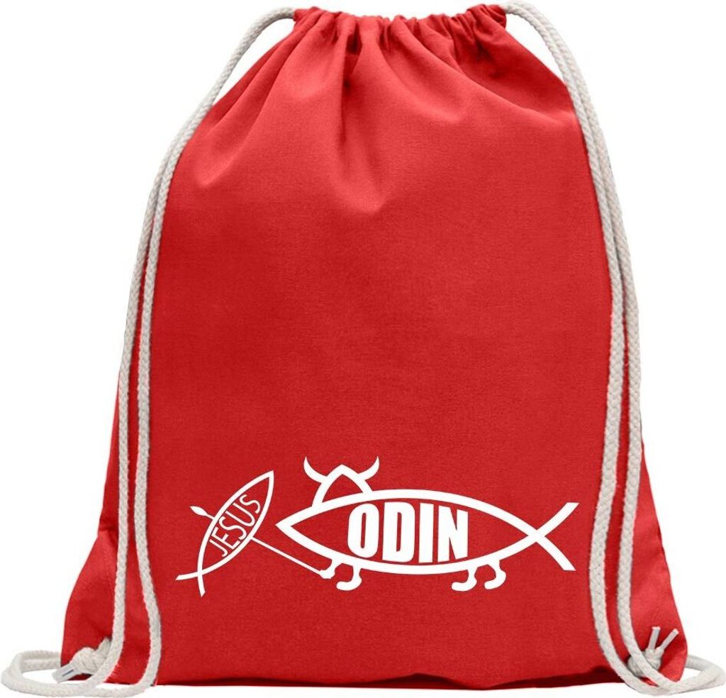 Kiwistar - Turnbeutel - rot - Odin Fisch Motiv2 - Fun Rucksack Sport Beutel Gymsack Baumwolle mit Ziehgurt