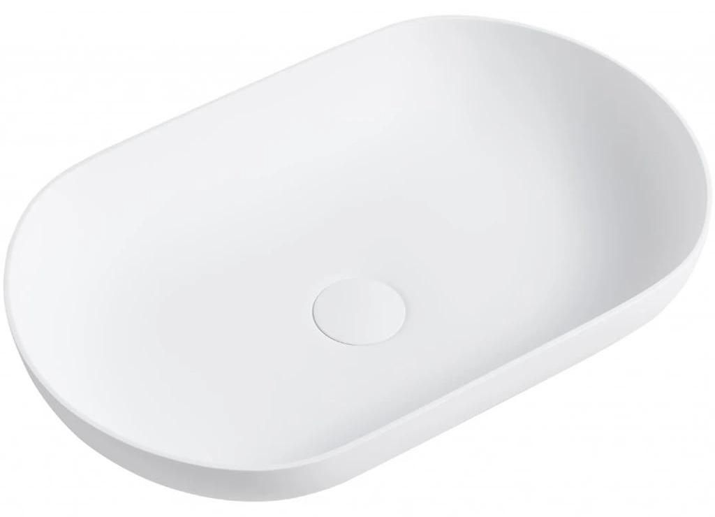 CERANO - Wastafel Lyra, gietmarmer, voor opbouw, wit, mat, Productafbeelding 