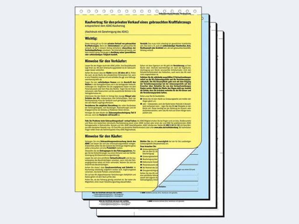 SIGEL KV440 Kaufvertrag für es Kfz, offizieller ADAC-Vordruck, A4, selbstdurchschreibend, 4 Blatt