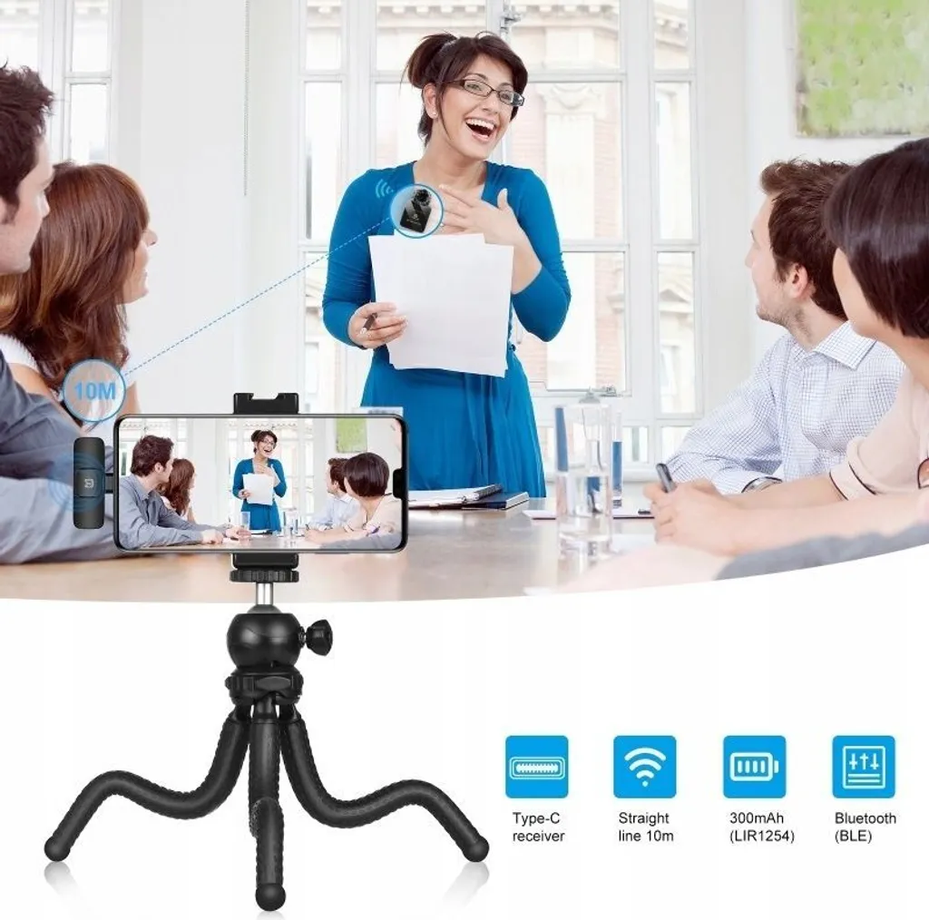 Microphone Cravate Sans Fil USB-C Double Canal pour iPhone et Android