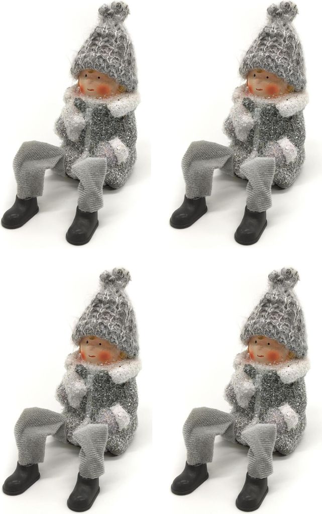 Winterkind Kantenhocker Junge 22cm grau weiß Dekofigur Weihnachtsdeko 4 Stück