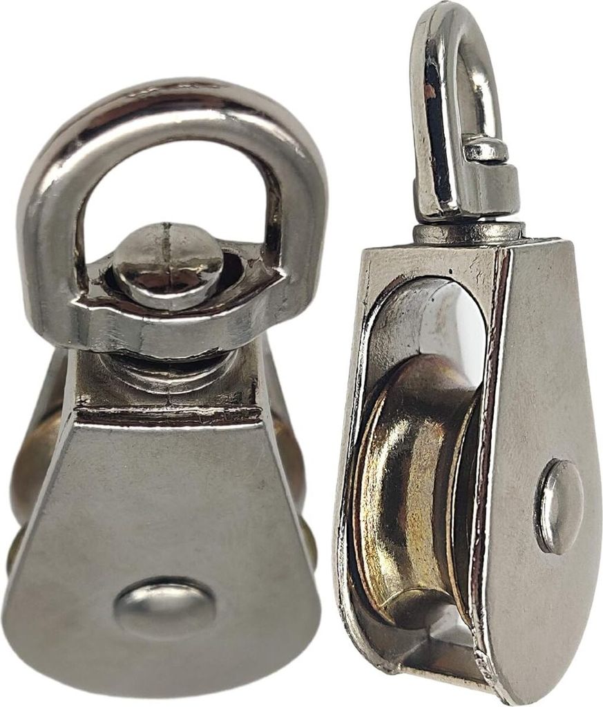 Drehrolle aus vernickeltem Stahl | 4er-Pack | 20 mm Durchmesser | Rollen mit einem Haken für Wäscheleine, Trockenständer, Spannschloss, Gewichte...