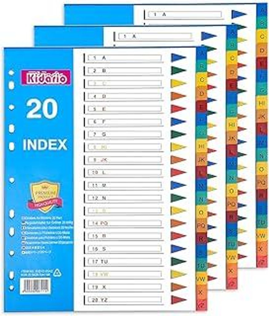 Thboxes Register für Ordner A4 A-Z, 3er Set 20-Teilige Ordner Trennblätter Bunte PP Register A4 für Ringordner Hebelordner Aktenordner Büro Schule
