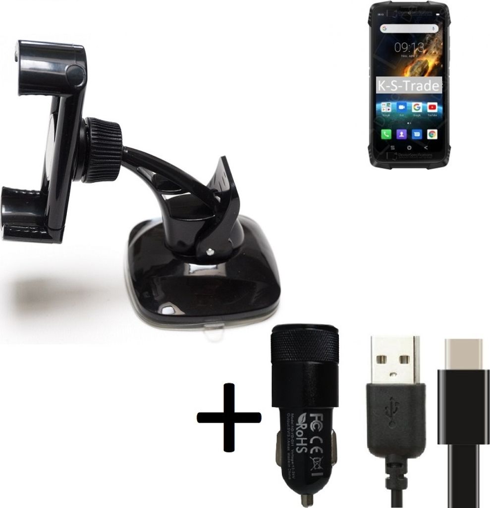 K-S-Trade Handy-Halterung kompatibel mit Blackview BV6900 Windschutzscheibe / Armaturenbrett + LADEGERÄT mit Mico USB Kabel Autohalterung