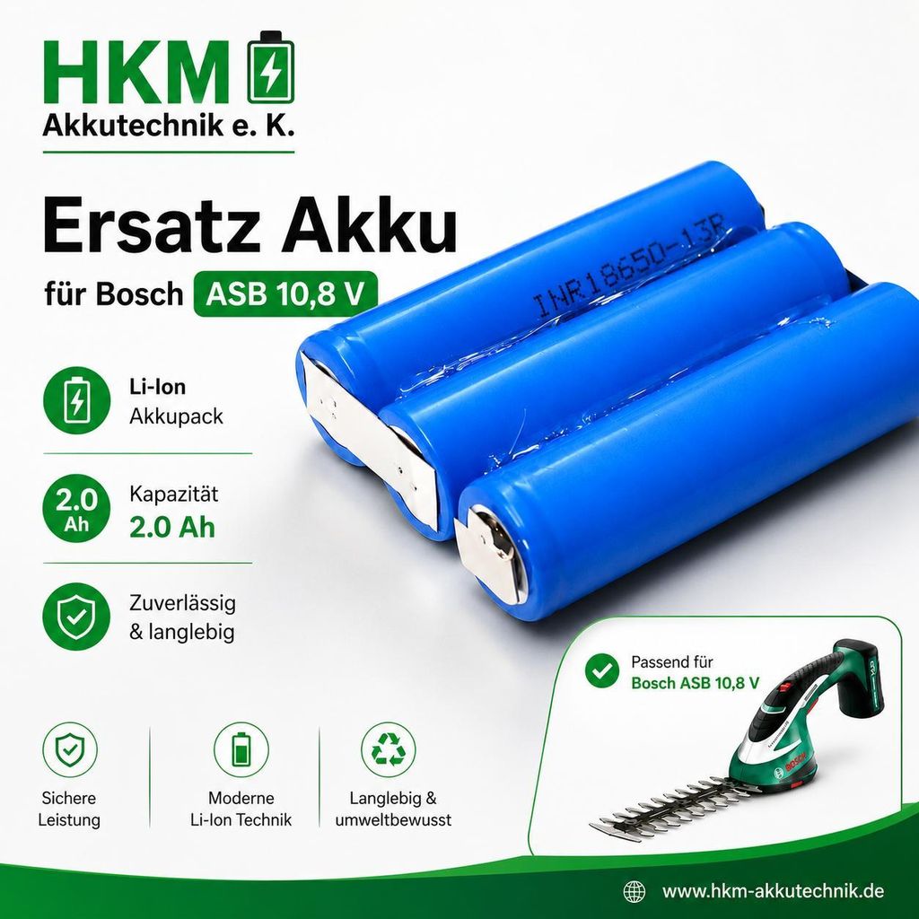 Ersatz Akku für Bosch ASB 10,8 Li   Li-Ion-  -  2.0 Ah Produktbild 