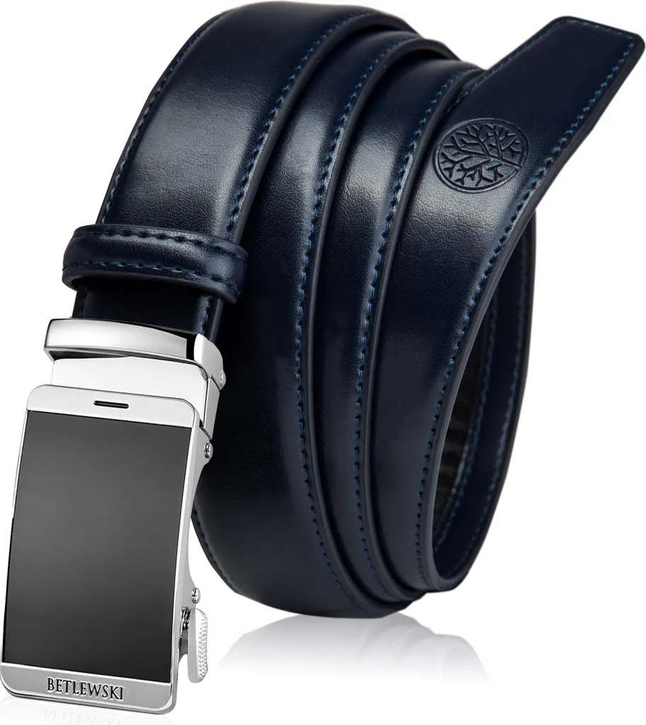Cintura Uomo Betlewski C30 Pelle Granata Blu Automatica 105cm Vera Pelle