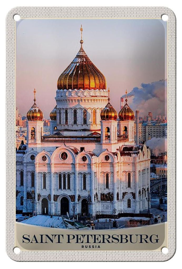 Blechschild Reise 12x18cm Saint Petersburg Kirche goldener Dach Schild