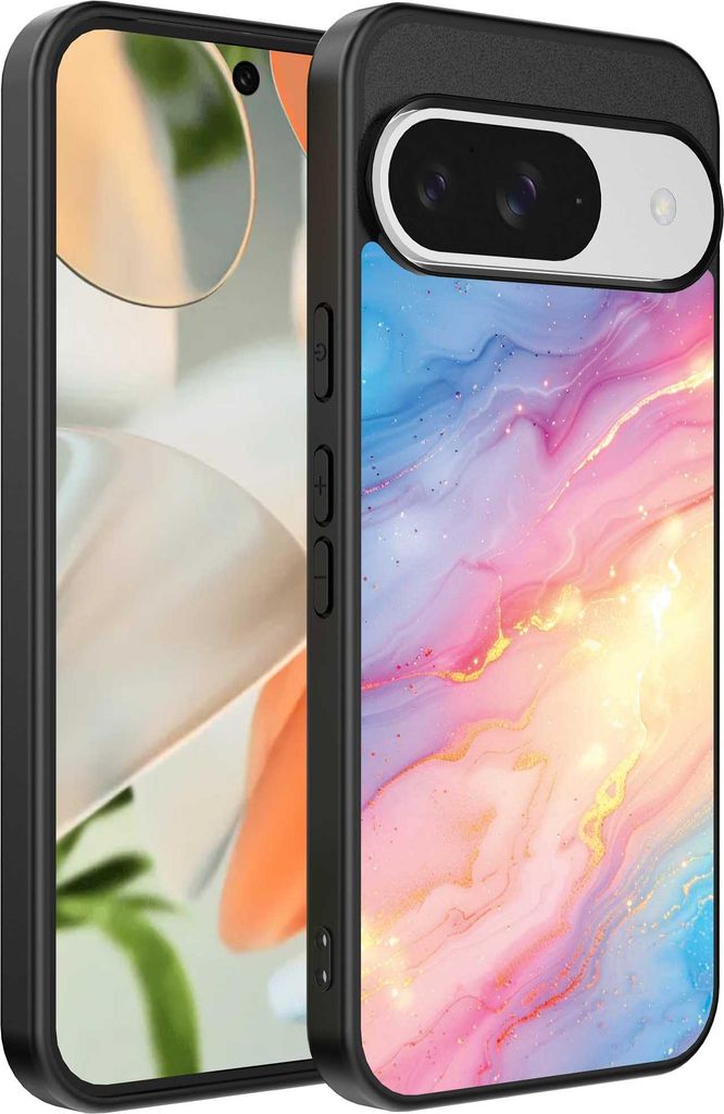 Geeignet für Google Pixel 9 Telefon Fall mit Regenbogen Glitter Marble Print - TPU Backcover Fall Regenbogen Glitter Marble Design - Smartphonica