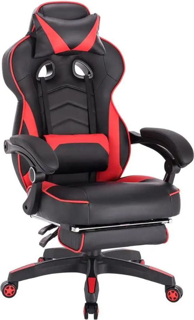Racing Gaming-Stuhl - Drehbarer Bürostuhl - Kunstleder - Kopfstütze - Lendenstütze - Fußstütze - Sitzhöhe verstellbar 45–52 cm - bis 120 kg...