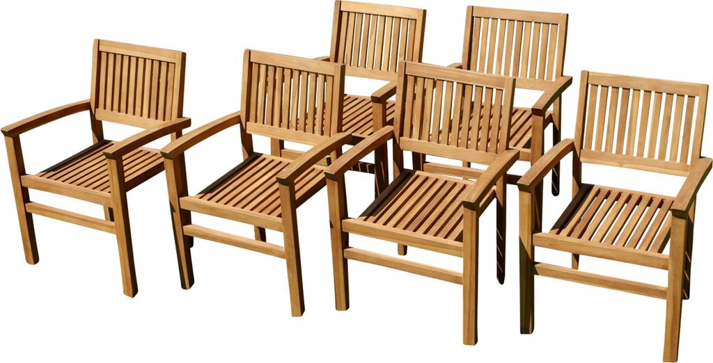 ASS 6Stk ECHT TEAK Design Gartensessel MIAMI Gartenstuhl Sessel Holzsessel Gartenmöbel Stapelstuhl Stapelsessel Teakholz sehr robust stapelbar