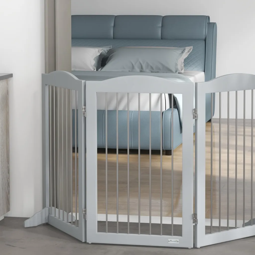 Barrière de sécurité pliable PawHut 3 panneaux grise pour chiens 80cm - 9