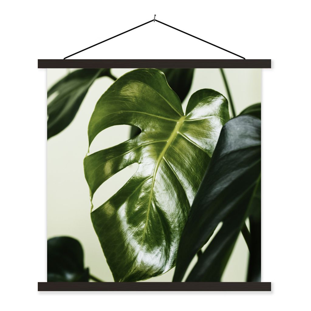 MuchoWow Textilposter Foto von dunkelgrünen botanischen Blättern 90x90 cm mit schwarzem Rahmen - Magnetisches