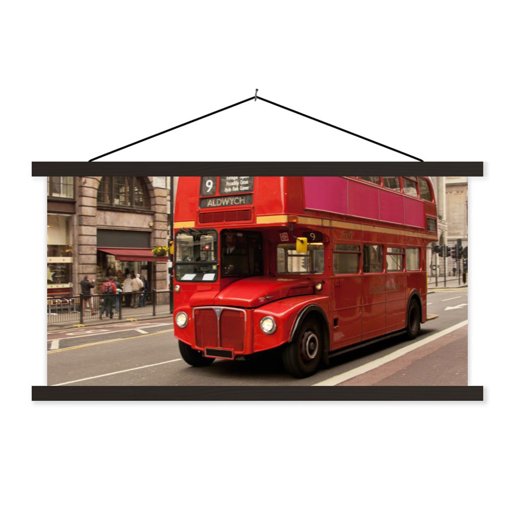 MuchoWow Textilposter Ein roter Doppeldeckerbus in London 120x60 cm mit schwarzem Rahmen - Dekoration Schlafzimmer