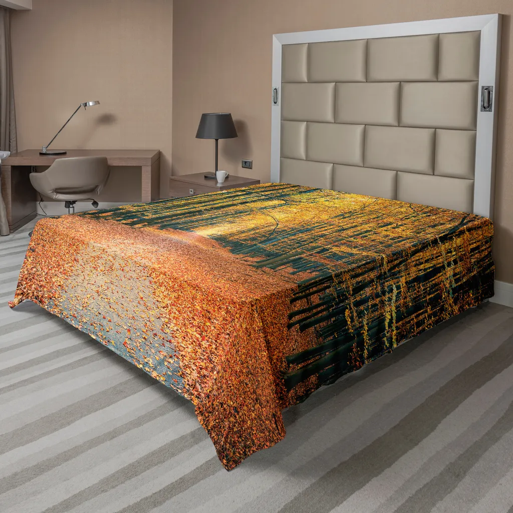 Linge de lit automne pour décoration de chambre forêt orange 244x205