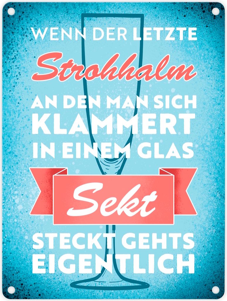 Wenn der letzte Strohhalm in einem Glas Sekt steckt Metallschild in 15x20 cm