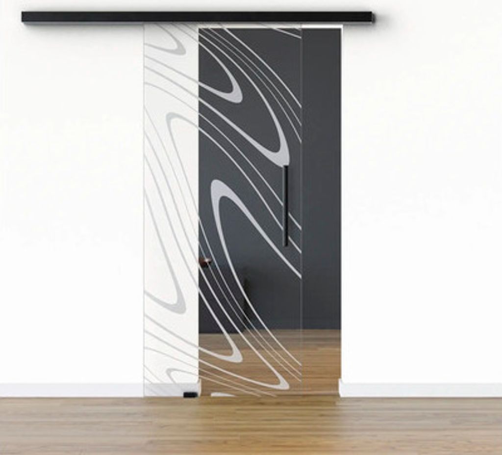 Pertura Glasschiebetür Komplettset Glera Water 01 775x2175 mm Links inkl.Beschlag Selir Aluminium schwarz,Stangengriff