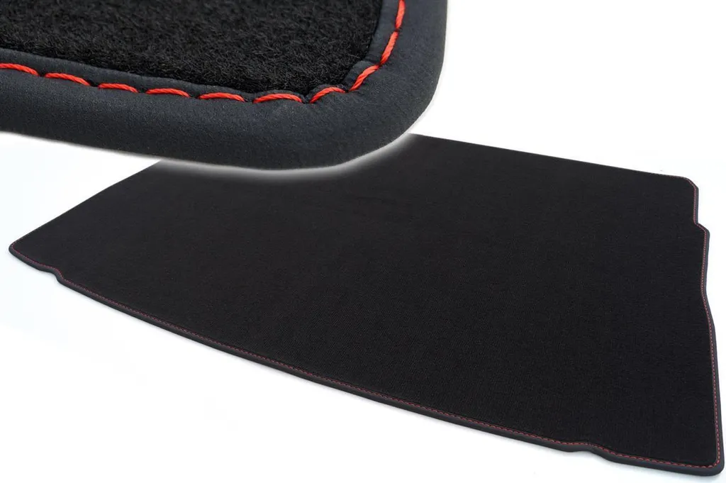 Tappetino per VW Golf 7 VII adatto a moquette premium in velluto, nero, cuciture rosse, perfetta vestibilità