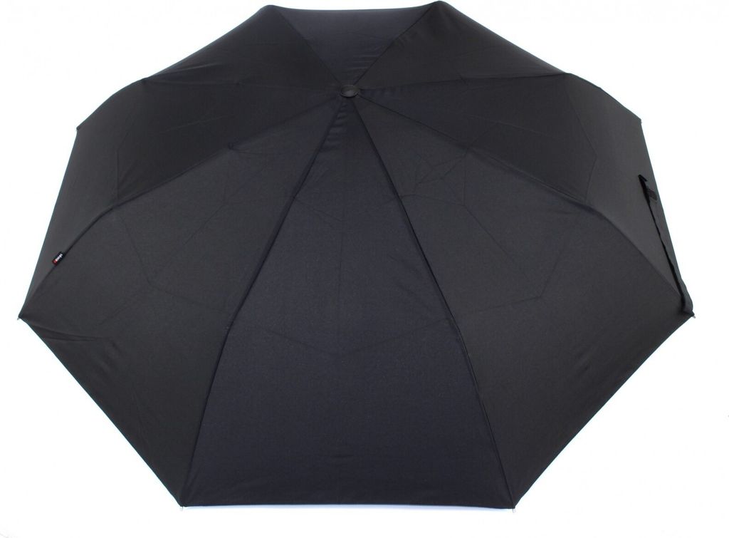 A black umbrella is shown from the top view against a white background.