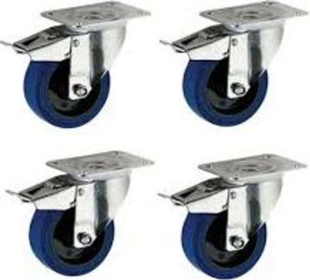 100mm Flight Case Rollen - 4 - Heavy Duty Elastic Rubber Brakeed Castor 150kg Ea