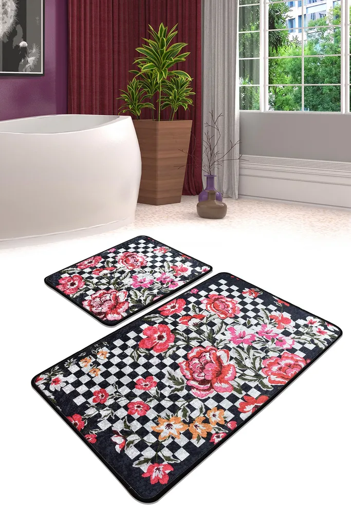Tapis de bain absorbant Mijolnir Black velours pour douche et bain