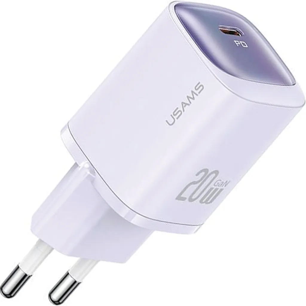 Alimentatore GaN 20W USB-C Usams Serie HC - Ricarica Rapida Viola