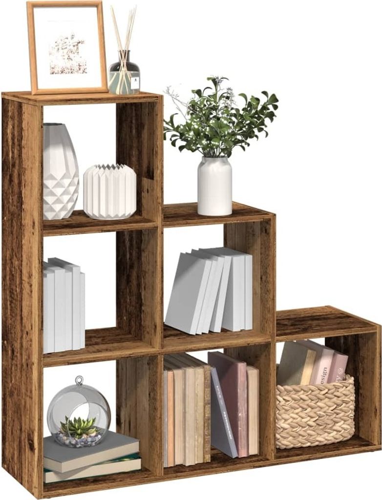 "2026 Promotion" Raumteiler-Bücherregal - Standregal - Aktenregal - 3 Etagen - Altholz-Optik 99x29x99 cm - - Wohnzimmerschrank CC31893