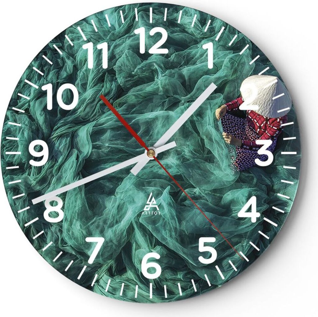 Wanduhr - Rund - Glasuhr - Netzwerk Fischer Vietnam - 30x30cm - Schleichendes Uhrwerk - Lautlos - zum Aufhängen bereit - Dekoration Modern - Wandd...