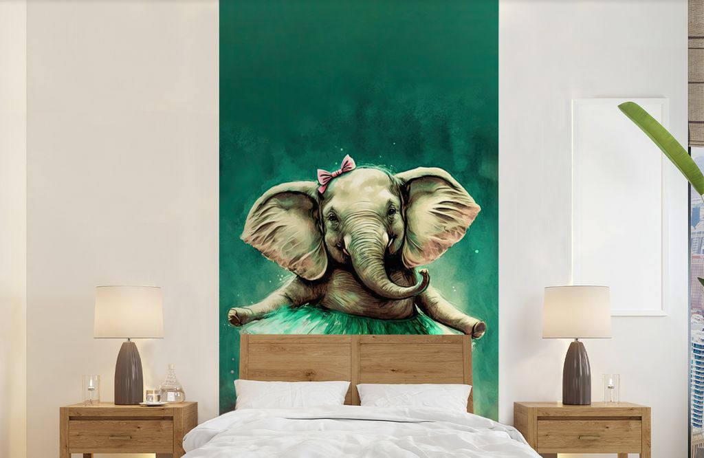 MuchoWow Fototapete für Wohnzimmer oder Schlafzimmer Wandtapete Vinyl Motivtapete Elefant - Ballerina - Farbe - Bogen - Porträt - Kinder - 120x...