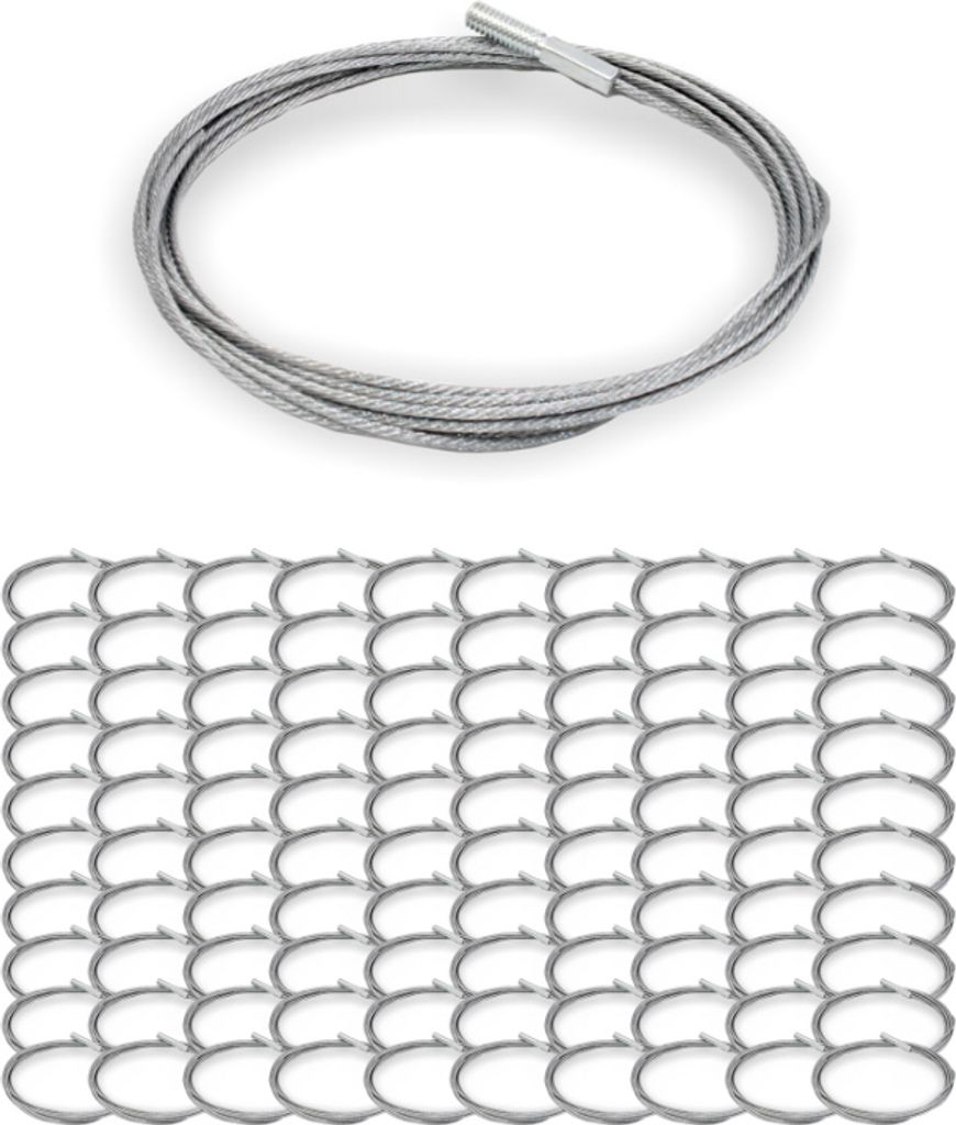 100x Drahtseil Ø 1,5 mm, 7x7, sechskant-verpresstes Gewindeterminal M5 x 15 mm / 25 mm, Stahl verzinkt | Länge 1500 mm