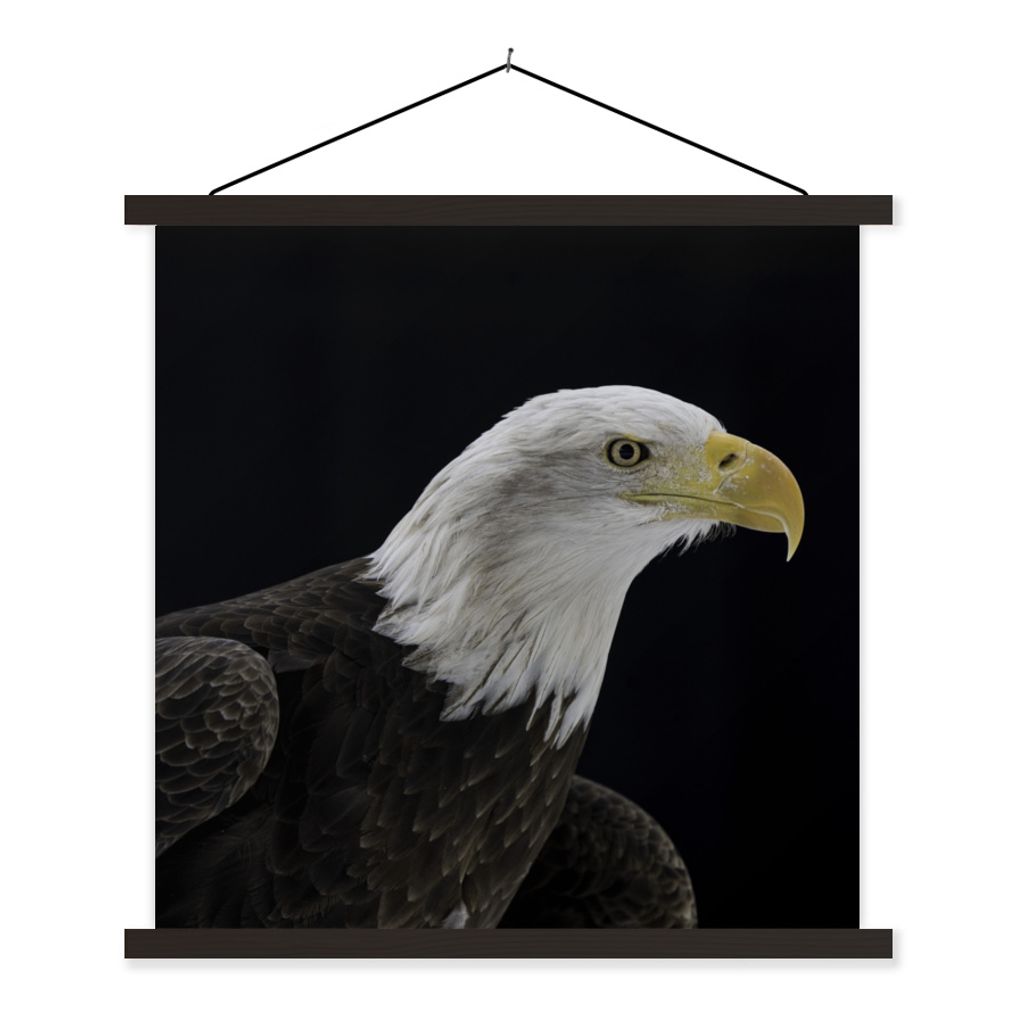 MuchoWow Textilposter Adler - Vogel - Schnabel - Schwarz 90x90 cm mit schwarzem Rahmen - Magnetisches
