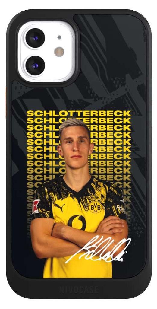 NIVOCASE Hülle für Apple iPhone 12 Handyhülle NIVOcore Case Schwarz BVB Borussia Dortmund Nico Schlotterbeck
